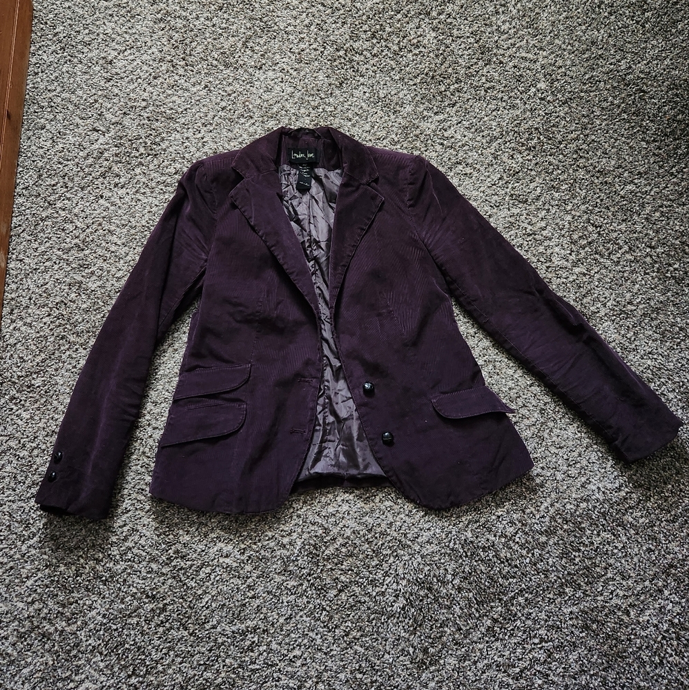 London Jean Lined Stretch Soft Cotton Corduroy 2 Button Blazer Jacket Purple 4
